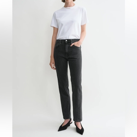 TOTEME Straight Leg Jeans Twisted Seam Washed Black Grey 26 - Picture 2 of 8